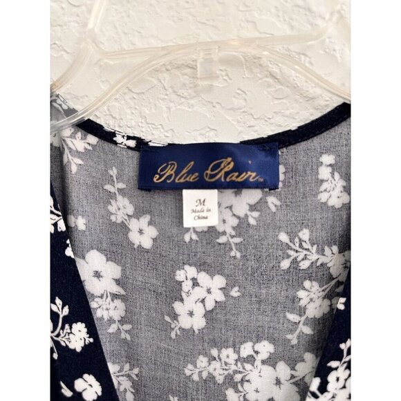 Blue Rain Navy and White Floral Mini‎ Wrap Dress. Romantic, Vacation, Holiday. M - Picture 3 of 8